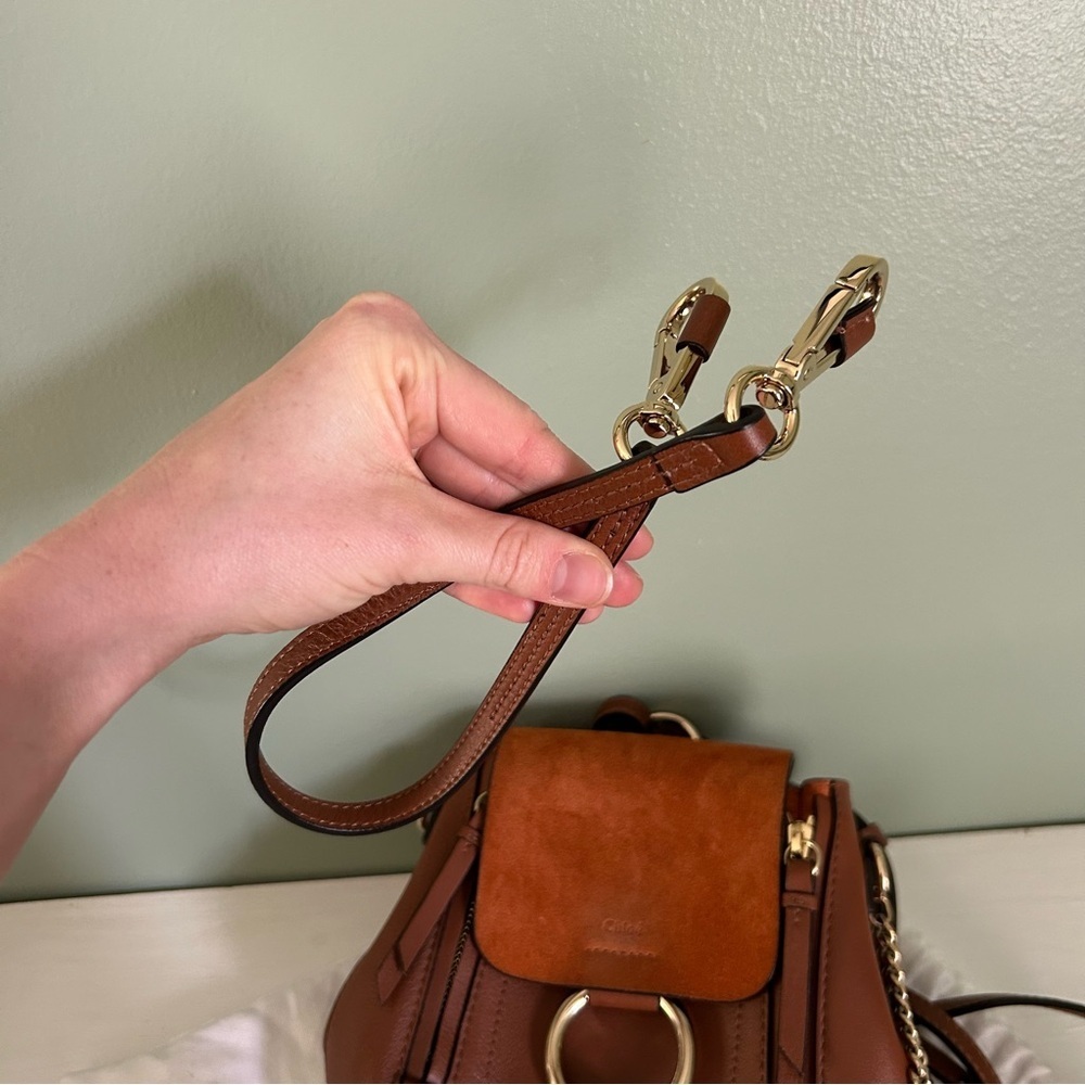 CHLOE Suede Calfskin Mini Faye Backpack Tan - Picture 9 of 10